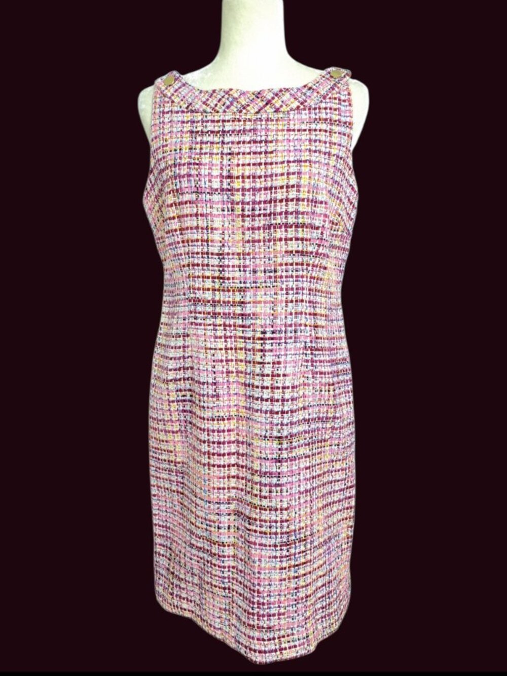 Talbots Women's Pink Multi Sleeveless Tweed Shift Office Work Dress Sz 10 P